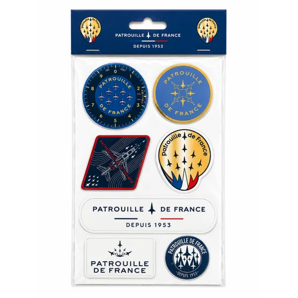 Planche de 7 stickers prédécoupés avec des visuels de la Patrouille de France