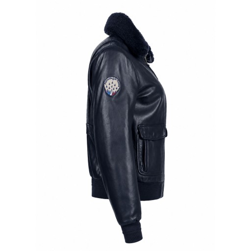 Blouson Femme en cuir Bleu Marine Todd Alpha - Redskins x Patrouille de France