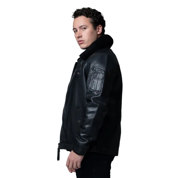 Blouson en Cuir Noir Jet French Atlas - Redskins x Armée de l'Air et de l'Espace
