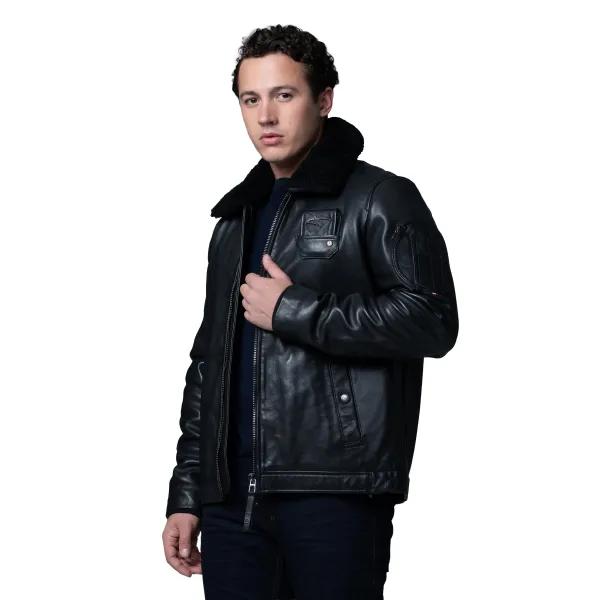 Blouson en Cuir Noir Jet French Atlas - Redskins x Armée de l'Air et de l'Espace