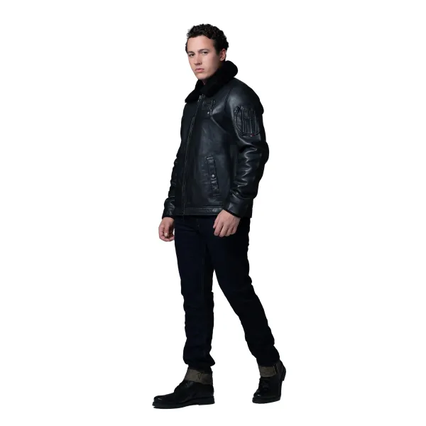 Blouson en Cuir Noir Jet French Atlas - Redskins x Armée de l'Air et de l'Espace
