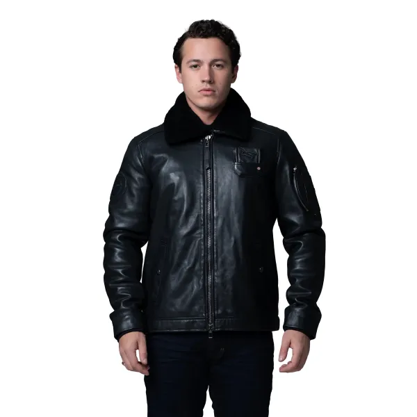 Blouson en Cuir Noir Jet French Atlas - Redskins x Armée de l'Air et de l'Espace