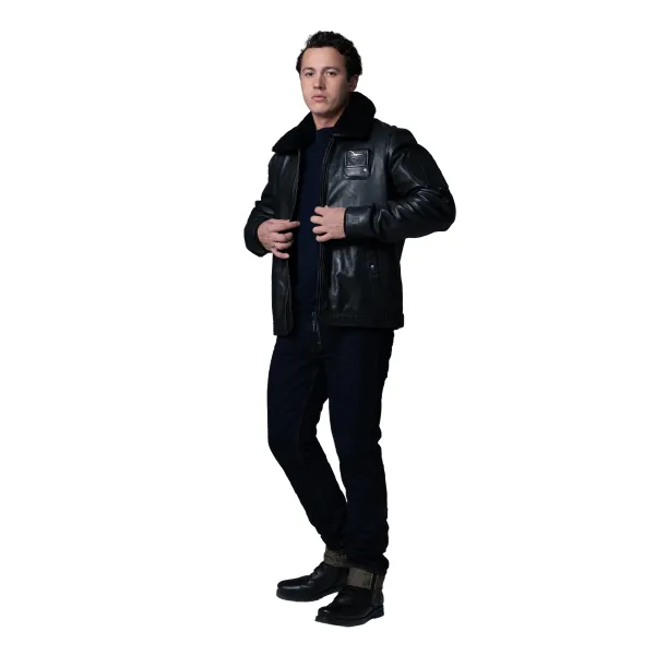 Blouson en Cuir Noir Jet French Atlas - Redskins x Armée de l'Air et de l'Espace