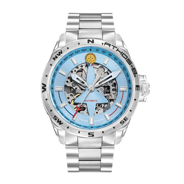 Montre Athos 8 Automatique - Cadran Bleu Clair et Bracelet Acier