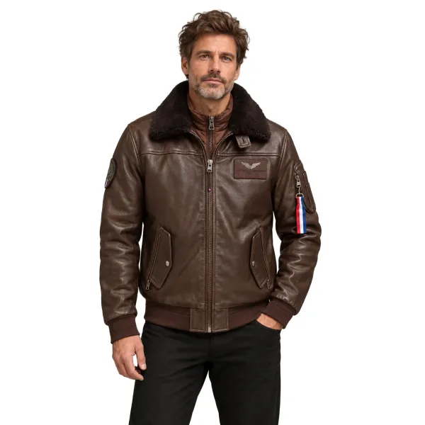 Blouson en Cuir Café Rafal 2.0 Ycon - Redskins x Patrouille de France