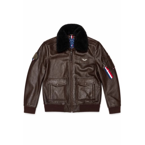 Blouson en Cuir Marron Pilote Arizona - Redskins x Patrouille de France