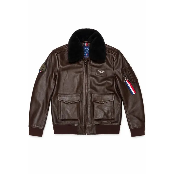 Blouson en Cuir Marron Pilote Arizona - Redskins x Patrouille de France