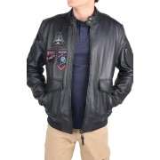 Blouson en Cuir Bleu Marine foncé Opium Napoli - Redskins x Patrouille de France