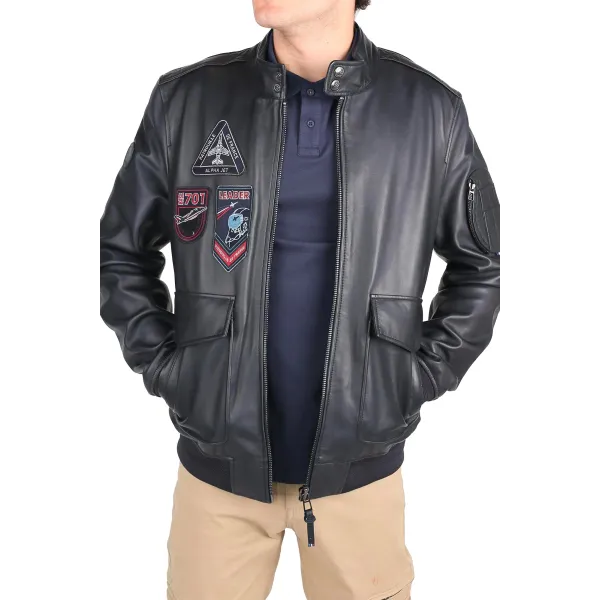 Blouson en Cuir Bleu Marine foncé Opium Napoli - Redskins x Patrouille de France