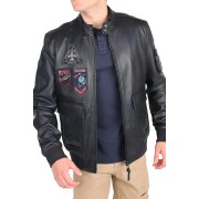Blouson en Cuir Bleu Marine foncé Opium Napoli - Redskins x Patrouille de France