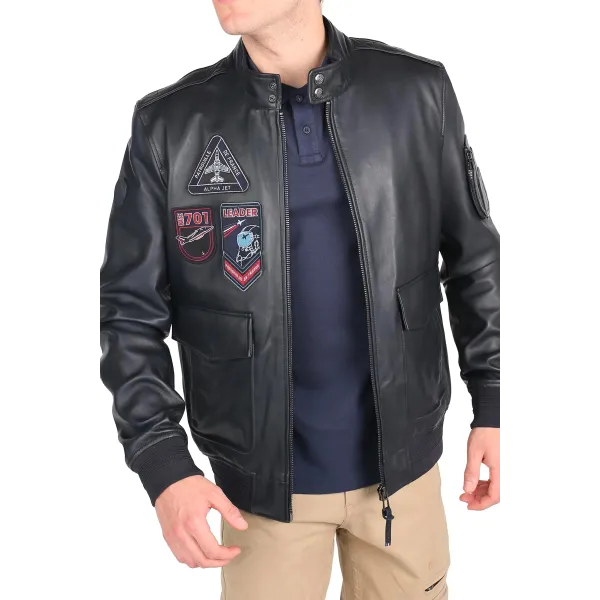 Blouson en Cuir Bleu Marine foncé Opium Napoli - Redskins x Patrouille de France