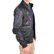 Blouson en Cuir Bleu Marine foncé Opium Napoli - Redskins x Patrouille de France