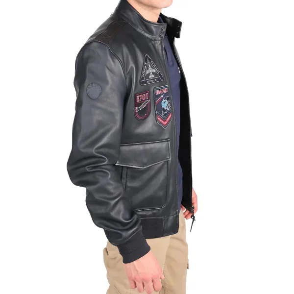 Blouson en Cuir Bleu Marine foncé Opium Napoli - Redskins x Patrouille de France