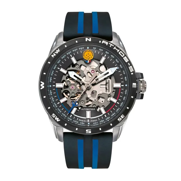 Montre Athos 5 Automatique - Bracelet Silicone Noir et Bleu
