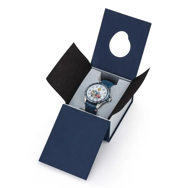 Montre Athos 6 Automatique - Cadran gris et bracelet Cuir Bleu