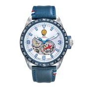 Montre Athos 6 Automatique - Cadran gris et bracelet Cuir Bleu