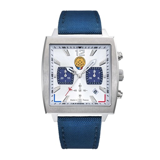 Montre Athos 7 - Chronographe Gris et Bleu Bracelet Tissé