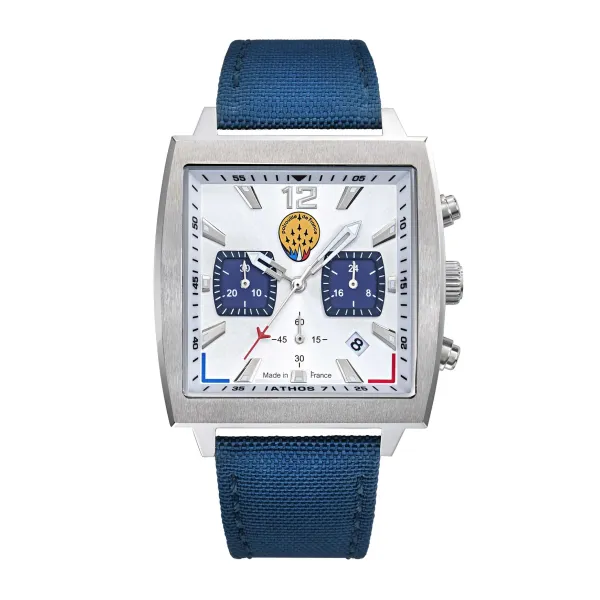 Montre Athos 7 - Chronographe Gris et Bleu Bracelet Tissé