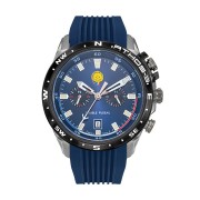 Montre en metal avec cadran bleu marine et et bracelet bleu.