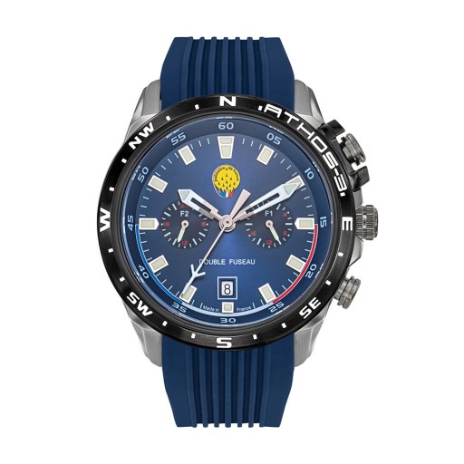 Montre Athos 3 - Double Fuseau - Cadran Bleu et Bracelet Bleu