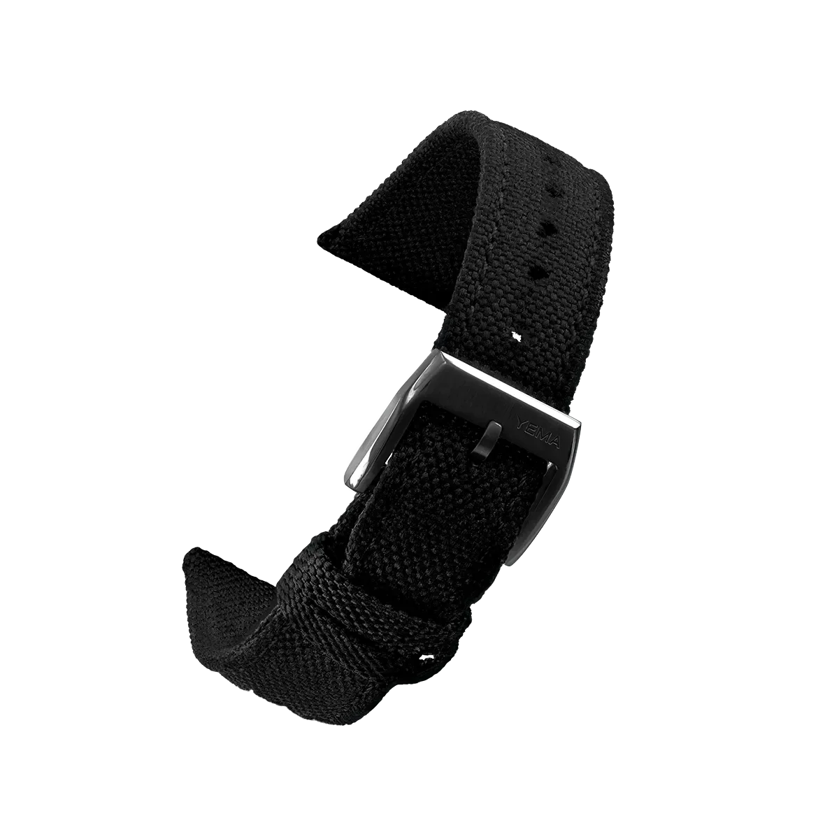 Montre YEMA avec cadran noir, chiffres blancs et bracelet en tissu noir